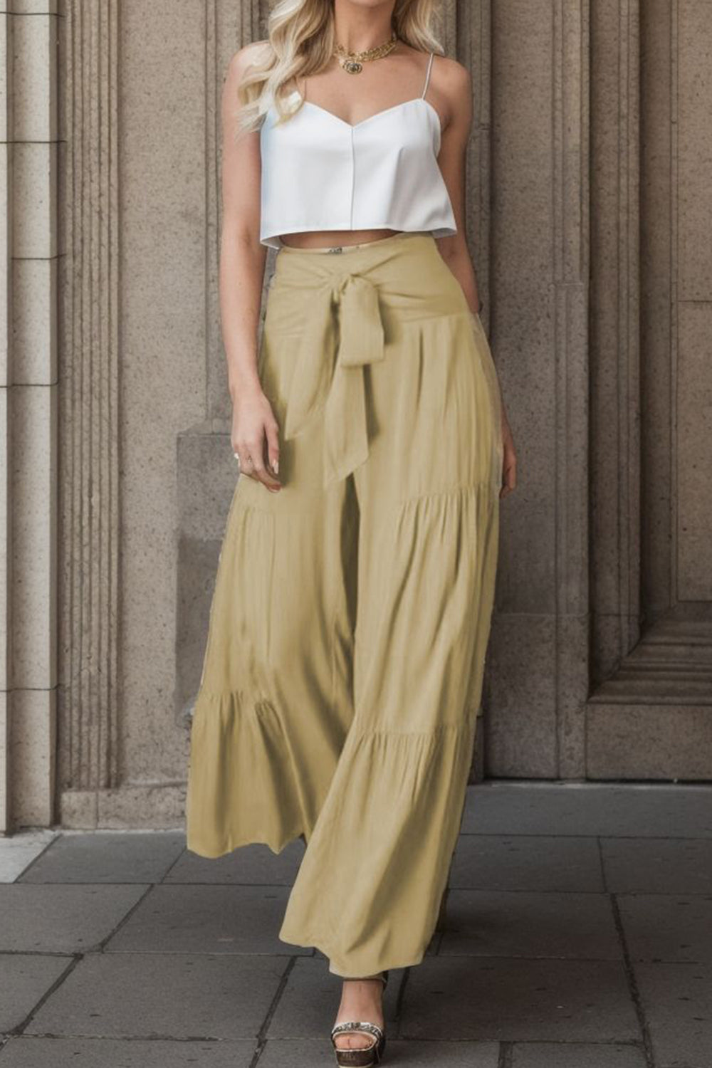 Tied Wide Leg Pants-[Adult]-[Female]-2022 Online Blue Zone Planet