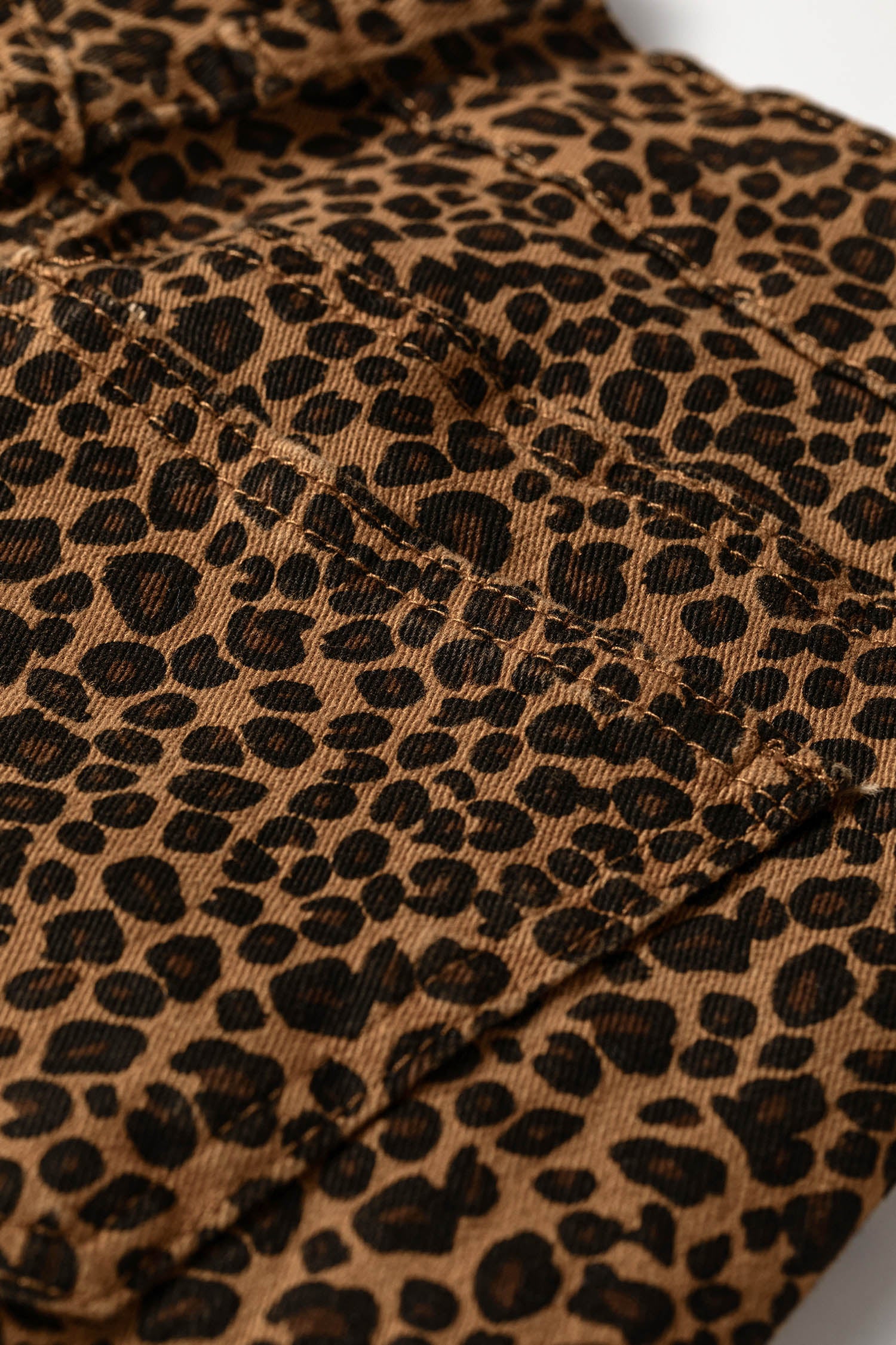 Brown Leopard Print Ruffled Hem Shift Jeans-Bottoms/Jeans-[Adult]-[Female]-2022 Online Blue Zone Planet