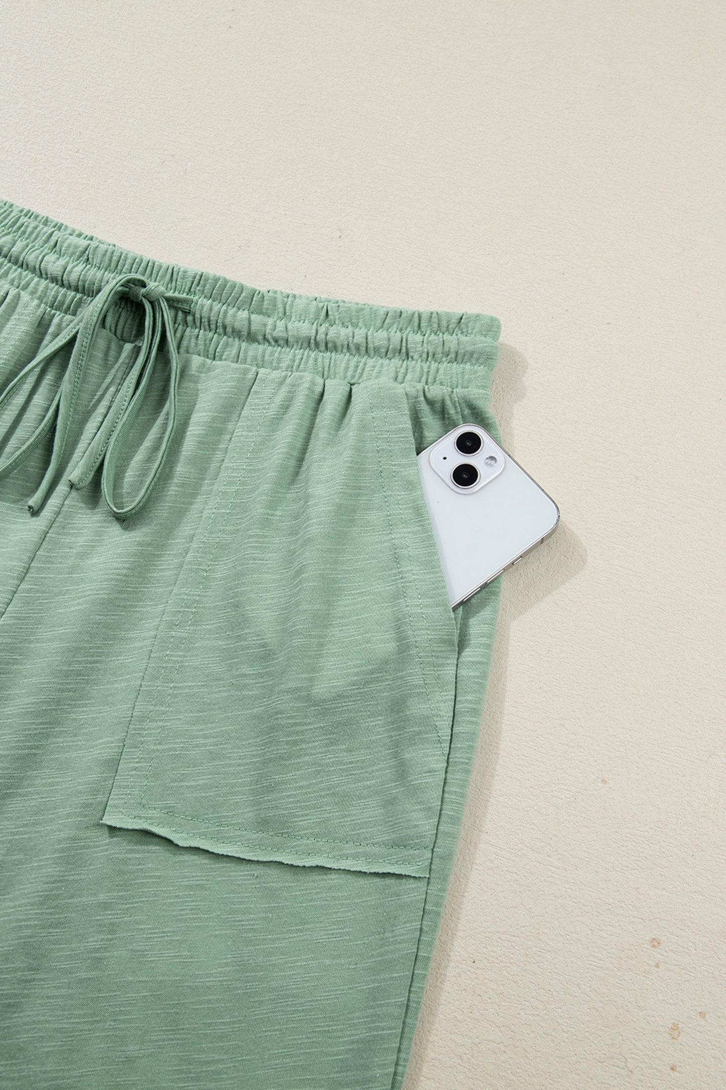 Canton Cuffed Short Sleeve Tee Raw Seam Patch Pocket Drawstring Pants Set-Two Piece Sets/Pant Sets-[Adult]-[Female]-2022 Online Blue Zone Planet