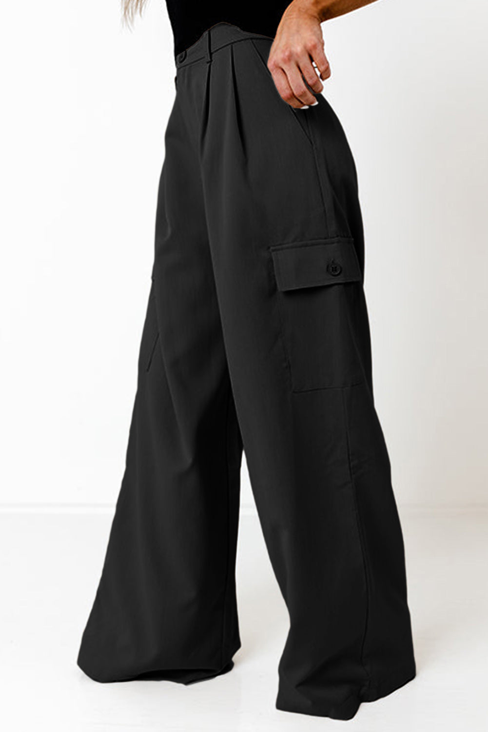 Ruched Wide Leg Pants with Pockets-BOTTOMS SIZES SMALL MEDIUM LARGE-[Adult]-[Female]-2022 Online Blue Zone Planet