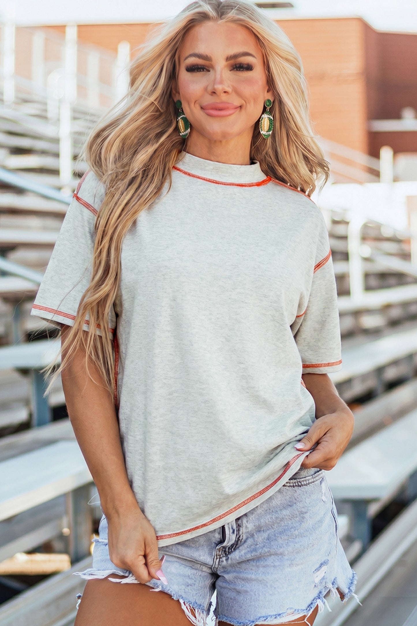 Light Grey Reversible Contrast-Stitched T-Shirt-Tops/Tops & Tees-[Adult]-[Female]-2022 Online Blue Zone Planet