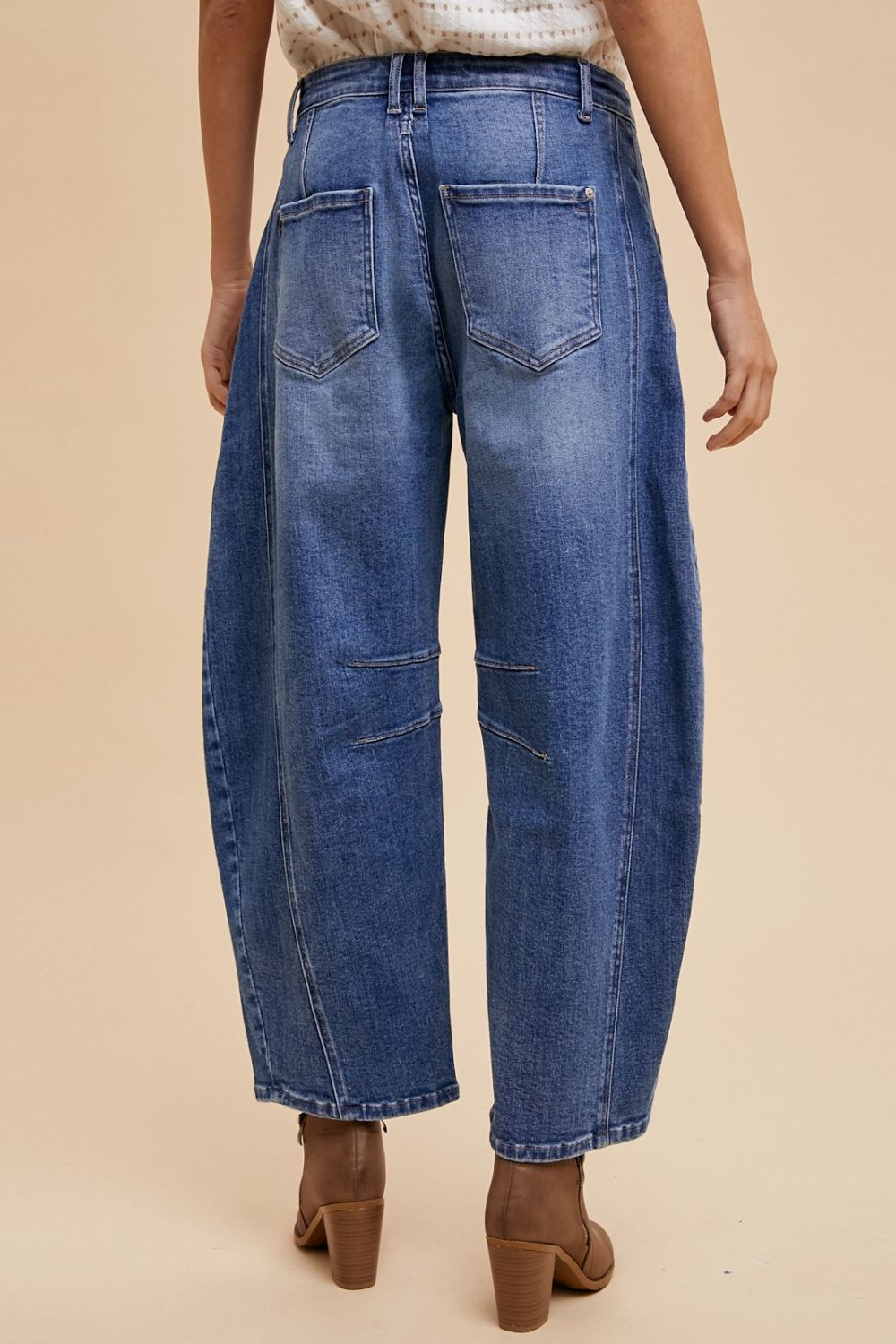 Annie Wear Mid Rise Barrel Leg Jeans with Pockets-BOTTOMS SIZES SMALL MEDIUM LARGE-[Adult]-[Female]-2022 Online Blue Zone Planet