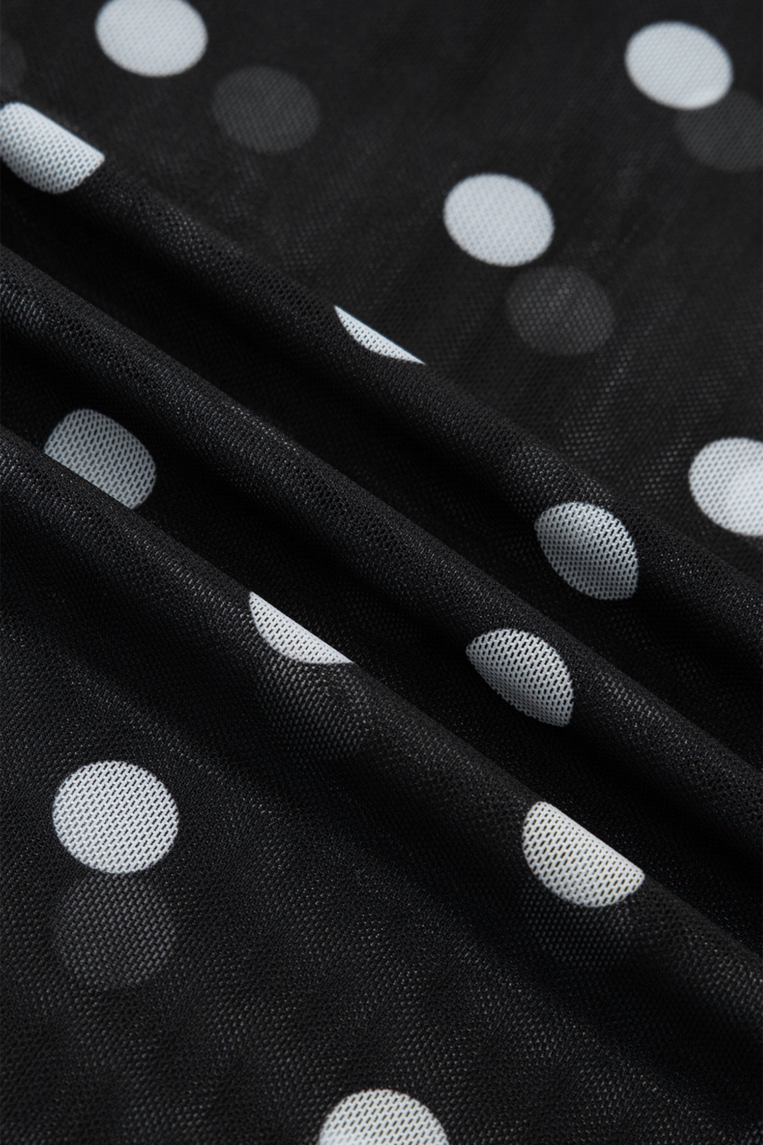 Black Plus Size Mock Neck Polka Dot Long Sleeve Mesh Top-Plus Size/Plus Size Tops/Plus Size Long Sleeve Tops-[Adult]-[Female]-2022 Online Blue Zone Planet