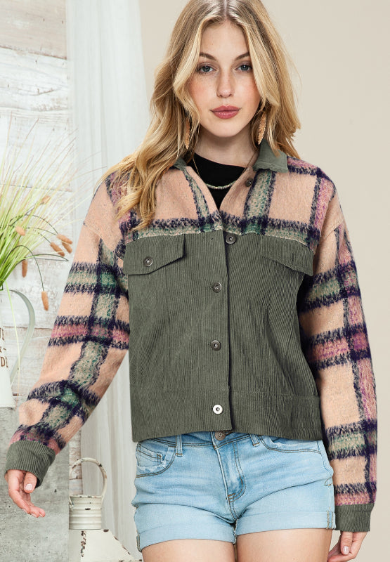 Blue Zone Planet | Plaid Corduroy Flap Pockets Button Up Jacket-TOPS / DRESSES-[Adult]-[Female]-2022 Online Blue Zone Planet