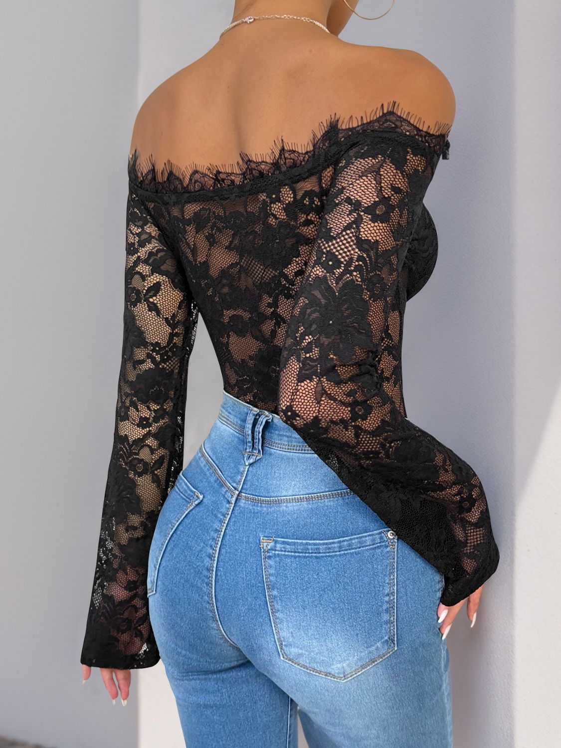 Perfee Lace Off-Shoulder Long Sleeve Bodysuit-TOPS / DRESSES-[Adult]-[Female]-2022 Online Blue Zone Planet