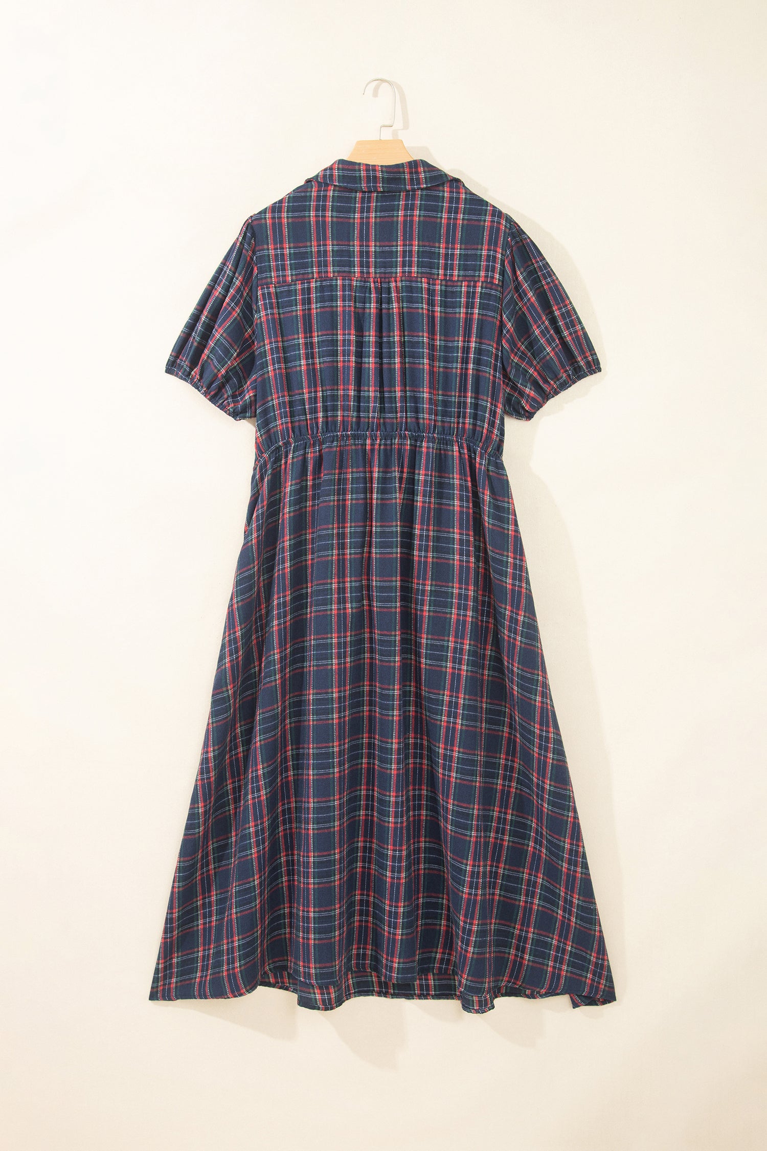 Black Plaid V Neck Belted Waist Short Sleeve Plus Size Dress-TOPS / DRESSES-[Adult]-[Female]-2022 Online Blue Zone Planet