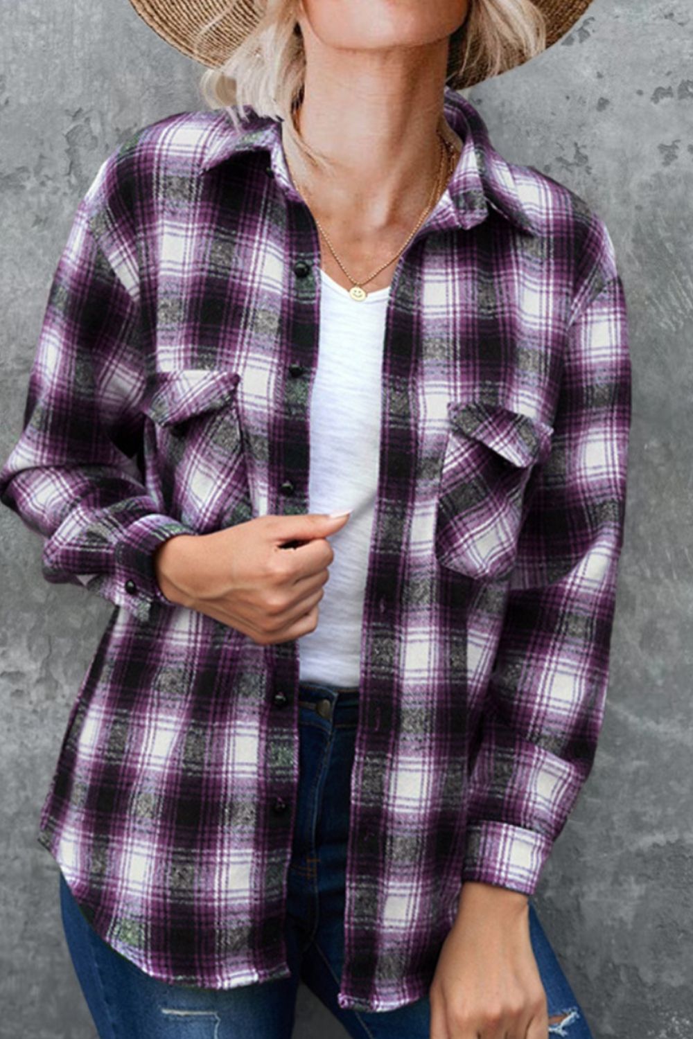 Full Size Plaid Collared Neck Long Sleeve Shirt-TOPS / DRESSES-[Adult]-[Female]-2022 Online Blue Zone Planet