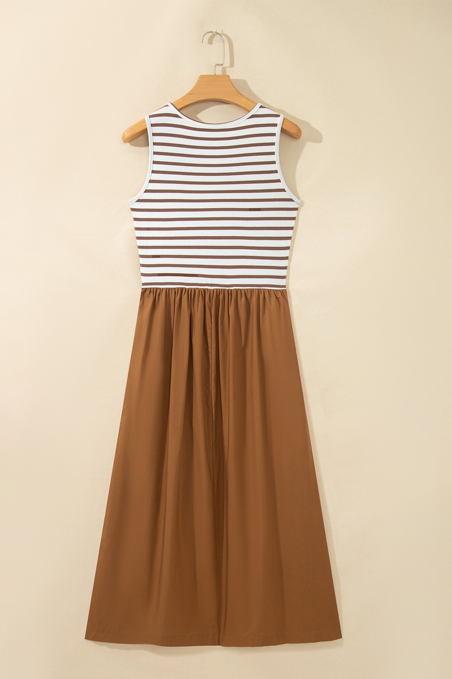 Chestnut Striped Colorblock Patchwork Sleeveless Casual Long Dress-TOPS / DRESSES-[Adult]-[Female]-2022 Online Blue Zone Planet