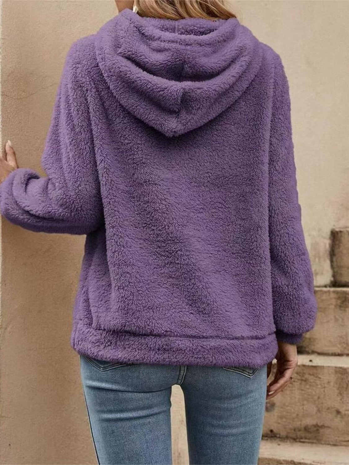 Blue Zone Planet | Drawstring Long Sleeve Fuzzy Hoodie-TOPS / DRESSES-[Adult]-[Female]-2022 Online Blue Zone Planet