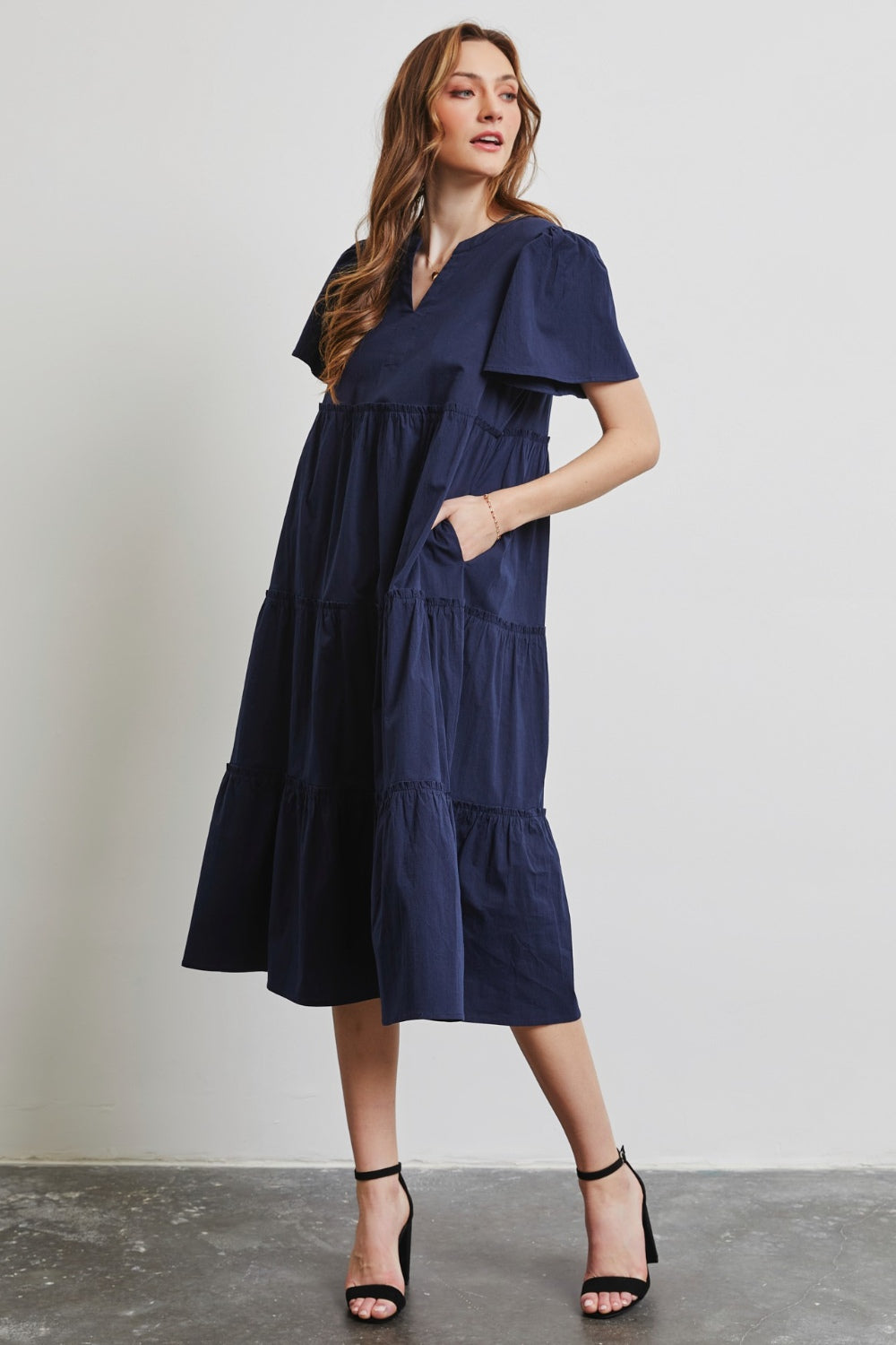 HEYSON Full Size Cotton Poplin Ruffled Tiered Midi Dress-TOPS / DRESSES-[Adult]-[Female]-2022 Online Blue Zone Planet