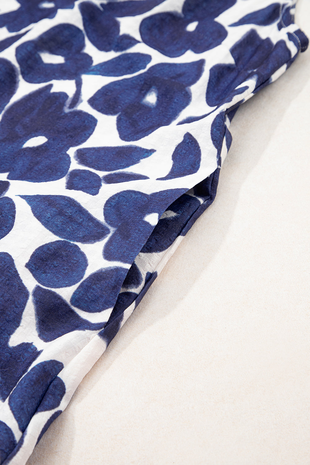 Blue Floral Sleeveless Colorblock Notched V Neck Mini Dress-TOPS / DRESSES-[Adult]-[Female]-2022 Online Blue Zone Planet