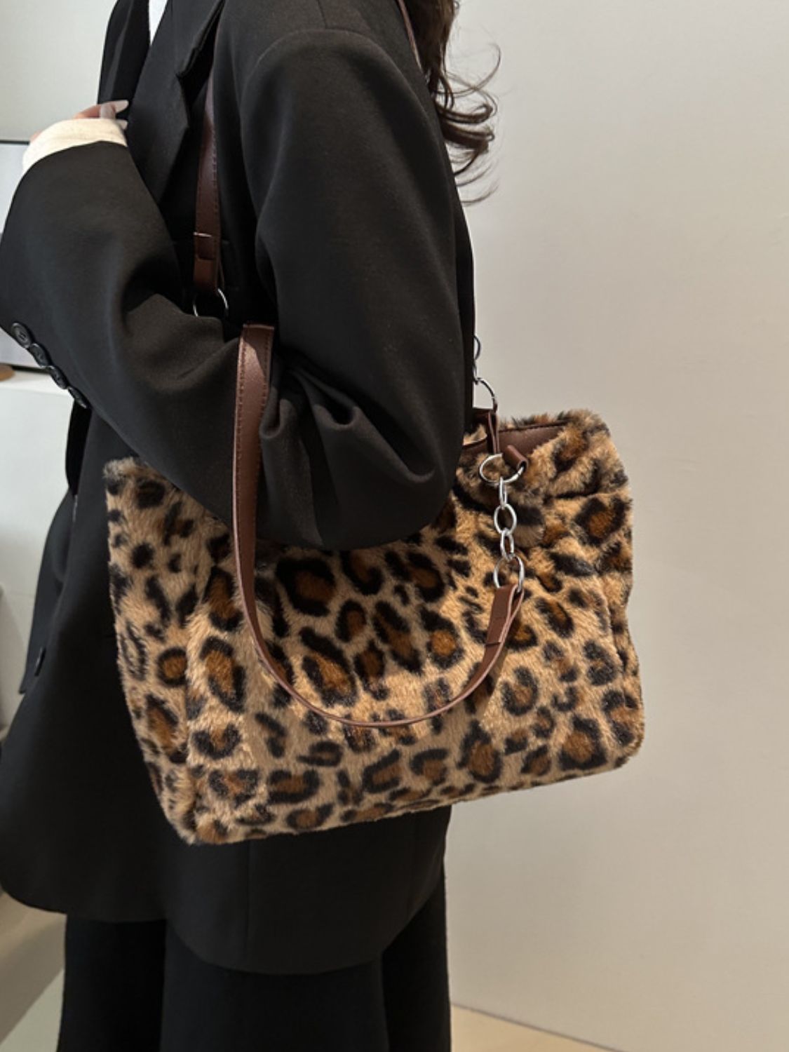 Faux Fur Leopard Shoulder Bag-HANDBAGS-[Adult]-[Female]-2022 Online Blue Zone Planet