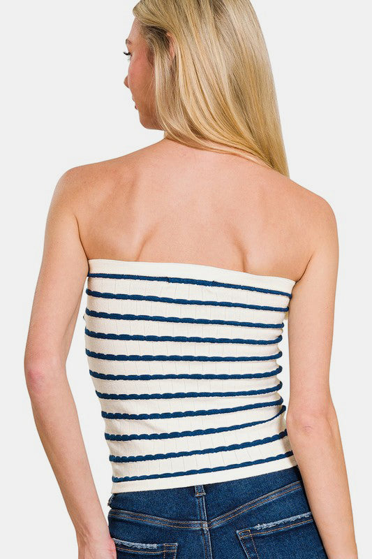 Zenana Twisted Sweetheart Neck Striped Tube Top-TOPS / DRESSES-[Adult]-[Female]-2022 Online Blue Zone Planet