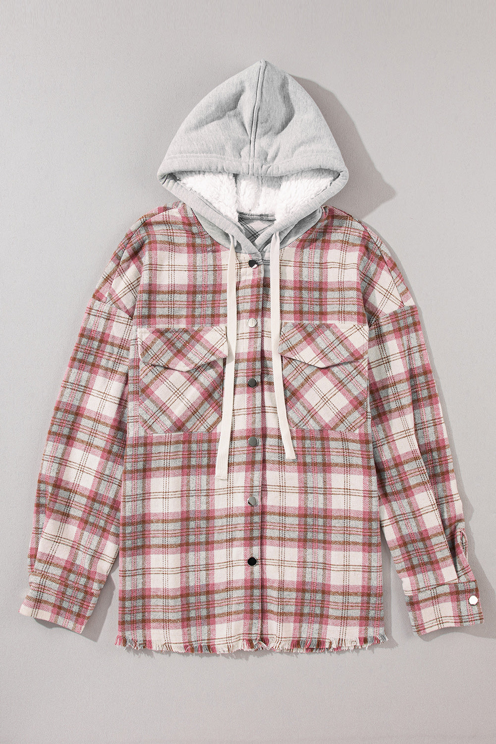 Blue Zone Planet | Multicolour Plaid Flap Pocket Hooded Raw Hem Jacket-Tops / Dresses-[Adult]-[Female]-2022 Online Blue Zone Planet