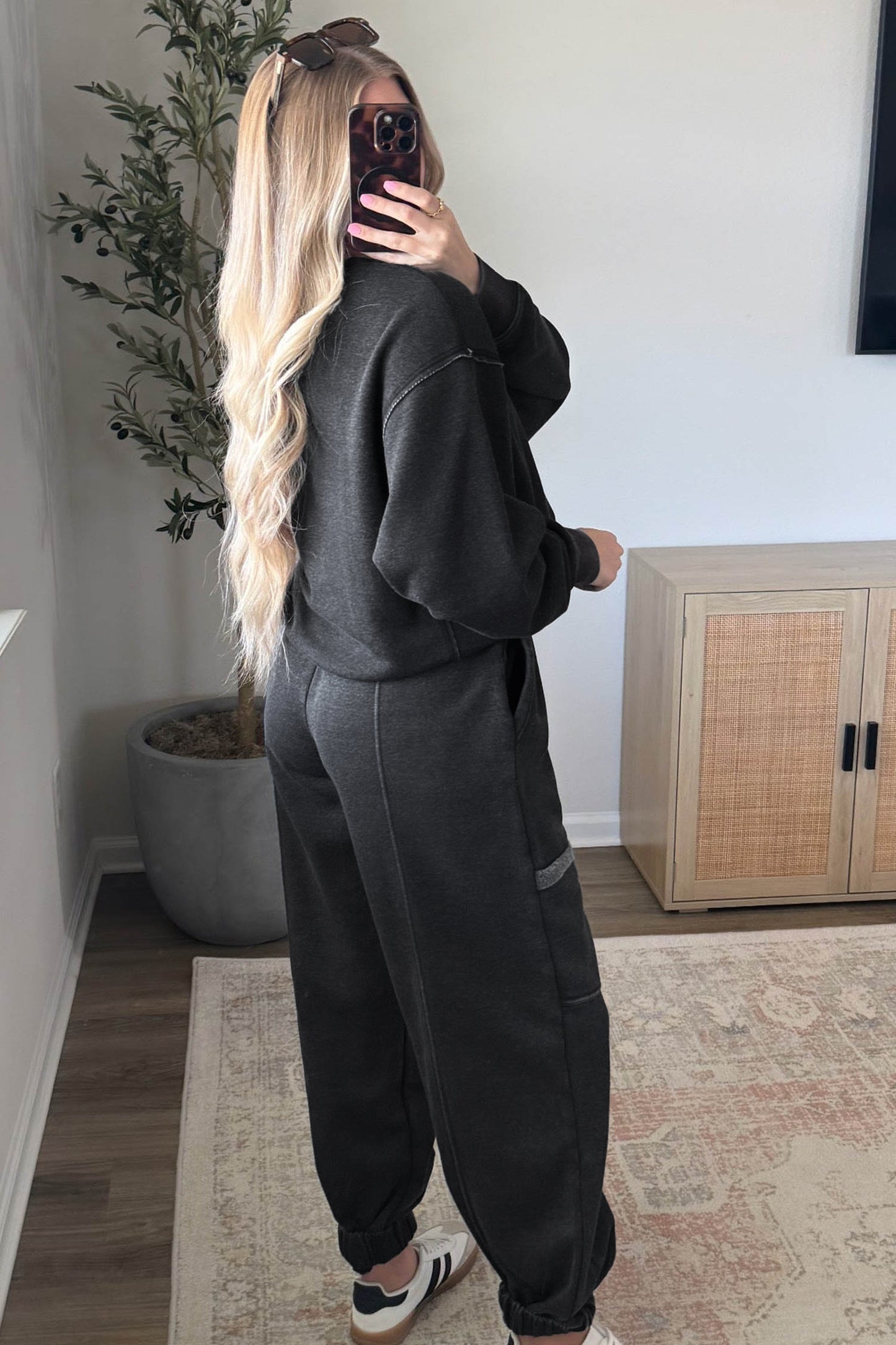 Carbon Grey Solid Colorblock Jogger Pants Set-Two Piece Sets/Pant Sets-[Adult]-[Female]-2022 Online Blue Zone Planet