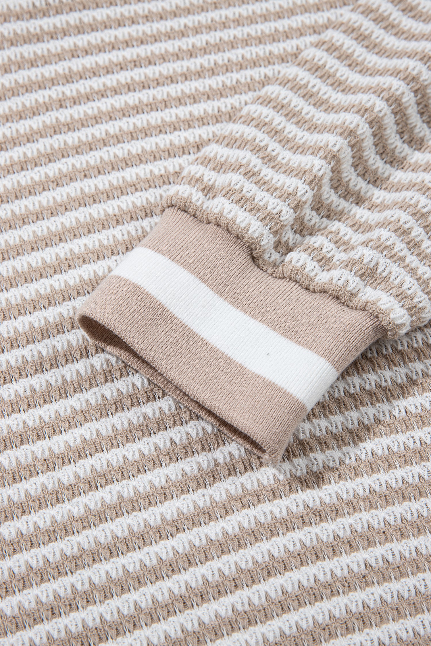 Beige Striped Textured Knit V Neck Casual Top-Tops/Long Sleeve Tops-[Adult]-[Female]-2022 Online Blue Zone Planet