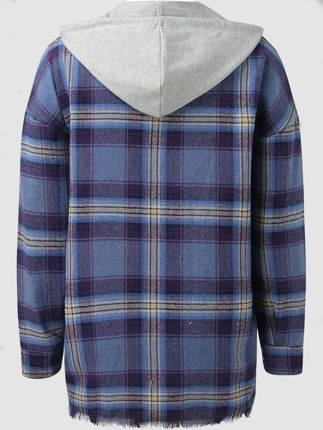 Blue Zone Planet | Raw Hem Plaid Long Sleeve Hooded Jacket-TOPS / DRESSES-[Adult]-[Female]-2022 Online Blue Zone Planet