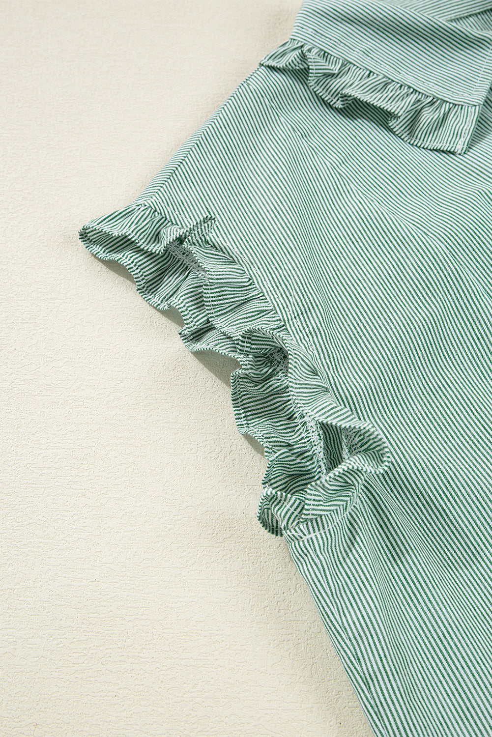 Green Stripe Frilled Sleeveless Collar Front Pocket Button Up Mini Dress-TOPS / DRESSES-[Adult]-[Female]-2022 Online Blue Zone Planet