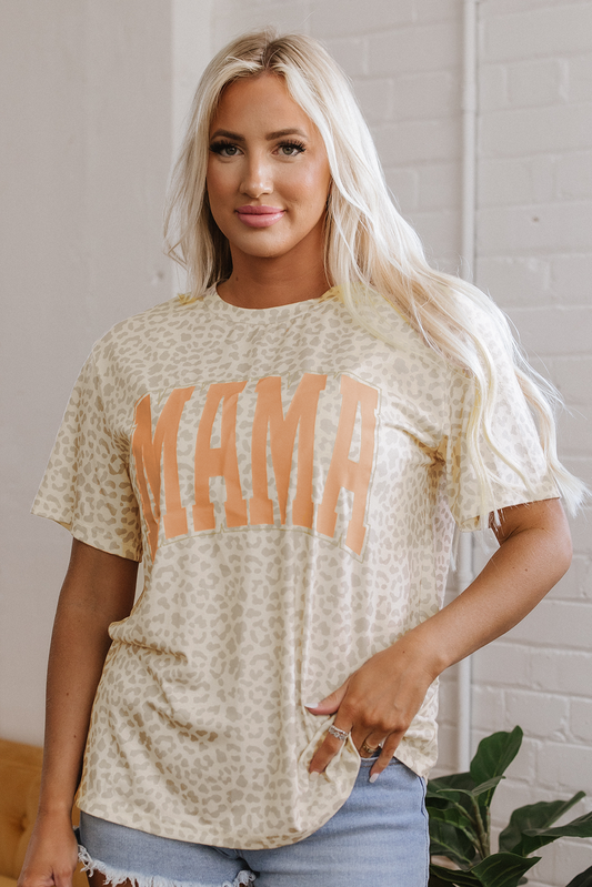 Yellow Mama Letter Graphic Leopard Loose Tee-Tops/Tops & Tees-[Adult]-[Female]-Yellow-S-2022 Online Blue Zone Planet
