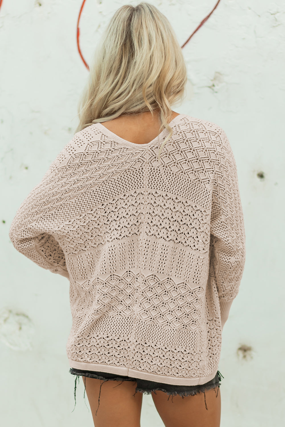 Lapis Mix Pattern Hollowed Knit Open Front Cardigan-TOPS / DRESSES-[Adult]-[Female]-2022 Online Blue Zone Planet