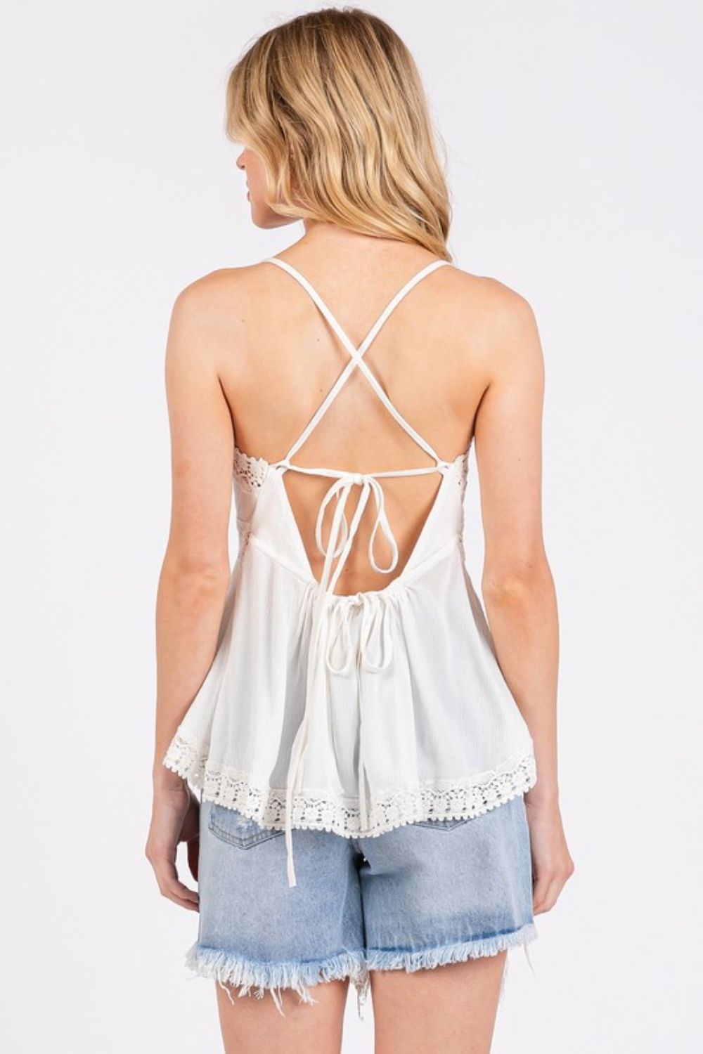 Mittoshop Crisscross Back Lace Detail V-Neck Cami-TOPS / DRESSES-[Adult]-[Female]-2022 Online Blue Zone Planet