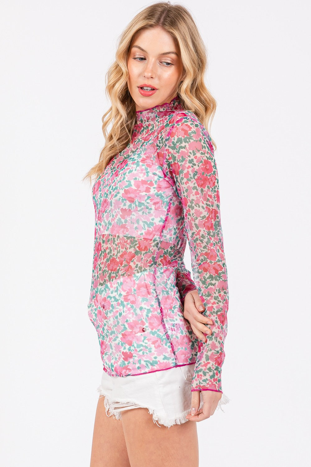 Blue Zone Planet | SAGE + FIG Floral Mesh Long Sleeve Top-TOPS / DRESSES-[Adult]-[Female]-2022 Online Blue Zone Planet