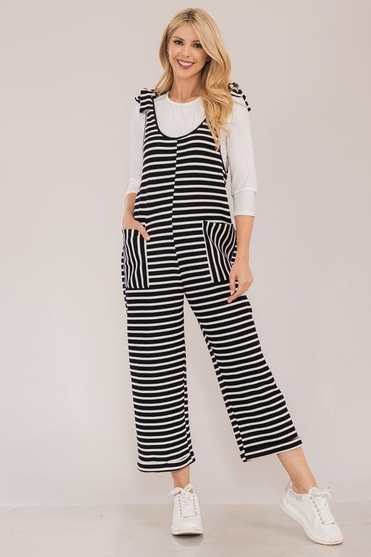 Blue Zone Planet | Celeste Full Size Striped Scoop Neck Overalls with Pockets-BOTTOMS SIZES SMALL MEDIUM LARGE-[Adult]-[Female]-Black Stripe-S-2022 Online Blue Zone Planet