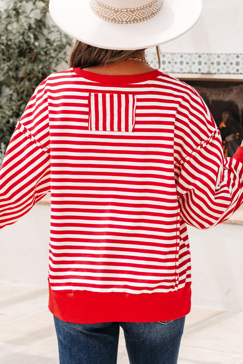 Orange Stripe Exposed Seam Drop Shoulder Casual Pullover Top-Tops/Long Sleeve Tops-[Adult]-[Female]-2022 Online Blue Zone Planet