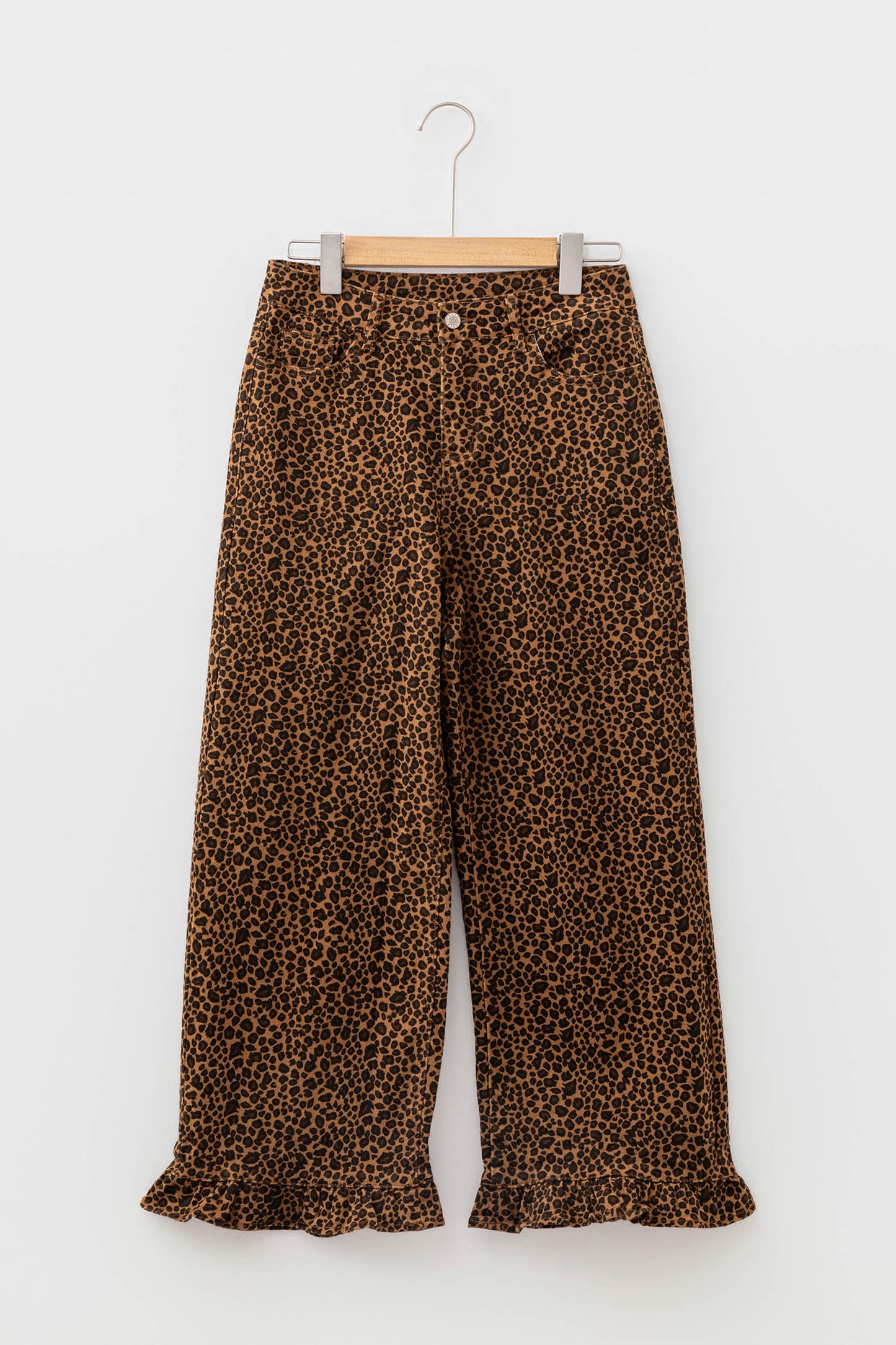 Brown Leopard Print Ruffled Hem Shift Jeans-Bottoms/Jeans-[Adult]-[Female]-2022 Online Blue Zone Planet