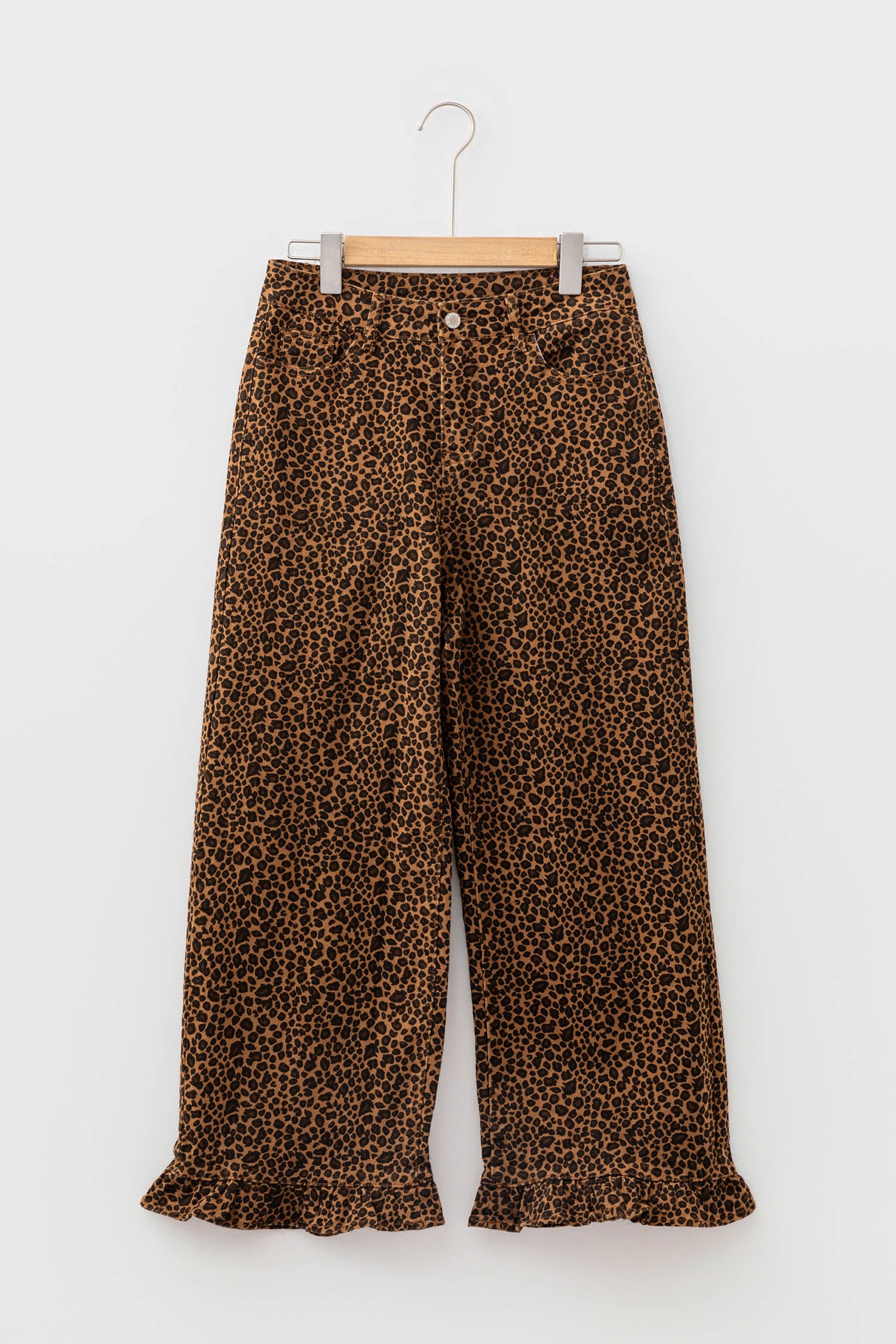 Brown Leopard Print Ruffled Hem Shift Jeans-Bottoms/Jeans-[Adult]-[Female]-2022 Online Blue Zone Planet