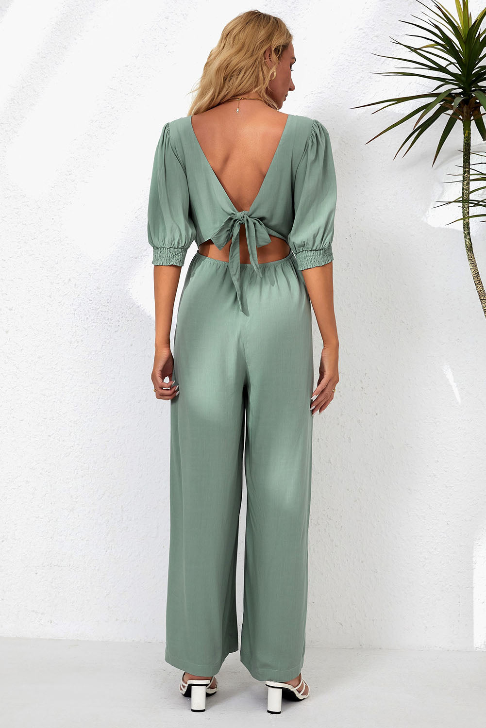 V-Neck Half Sleeve Jumpsuit-TOPS / DRESSES-[Adult]-[Female]-2022 Online Blue Zone Planet