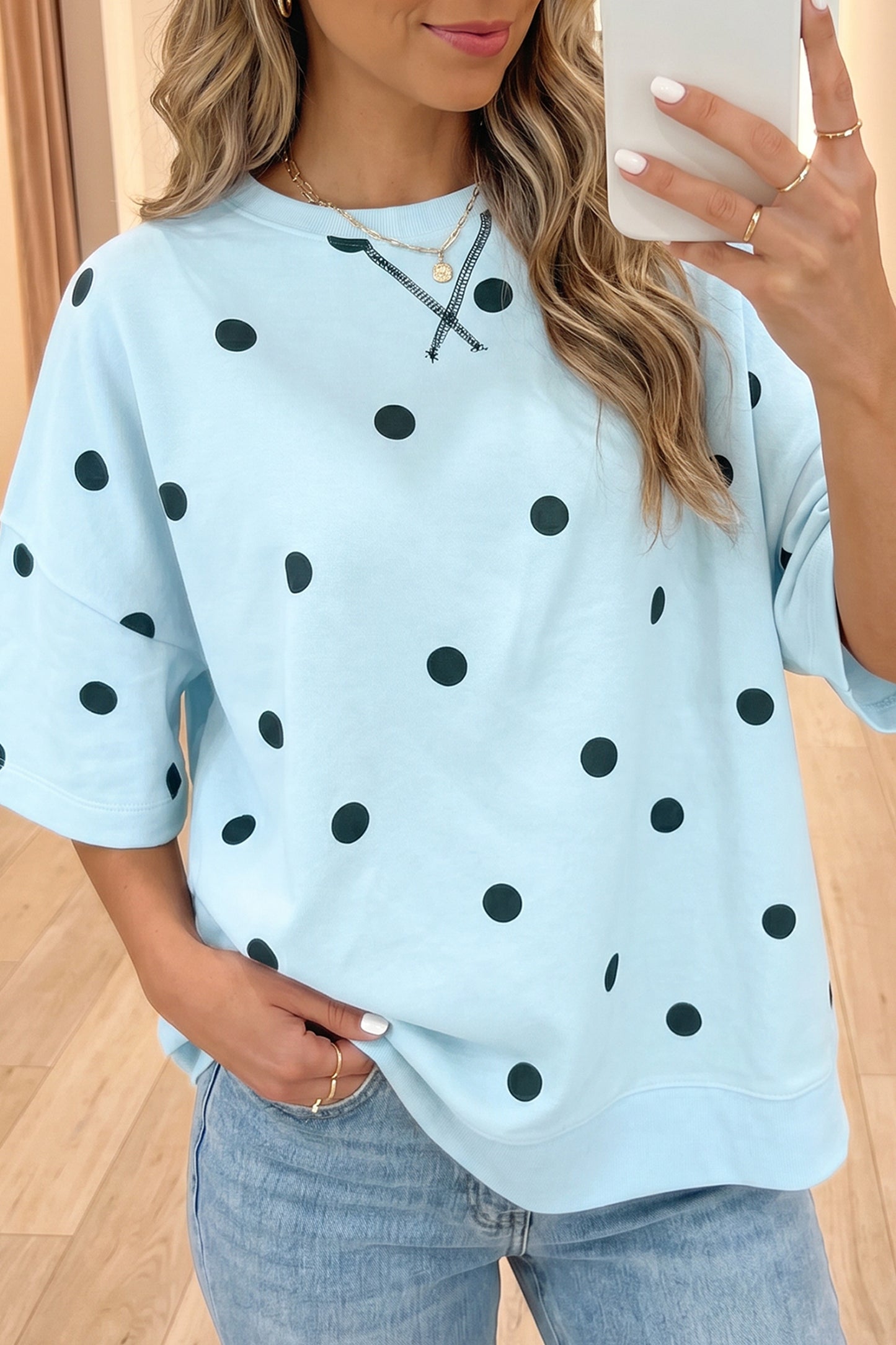 Yellow Polka Dot Print Crossed Seam Detail Oversize Tee