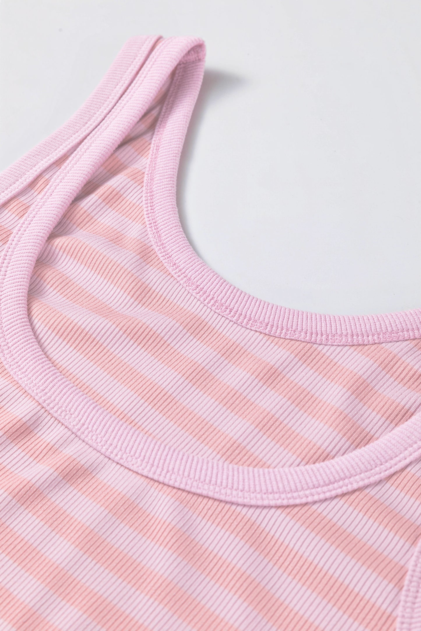 Pink Stripe Ribbed Knit Slim Tank Top-Tops/Tank Tops-[Adult]-[Female]-2022 Online Blue Zone Planet
