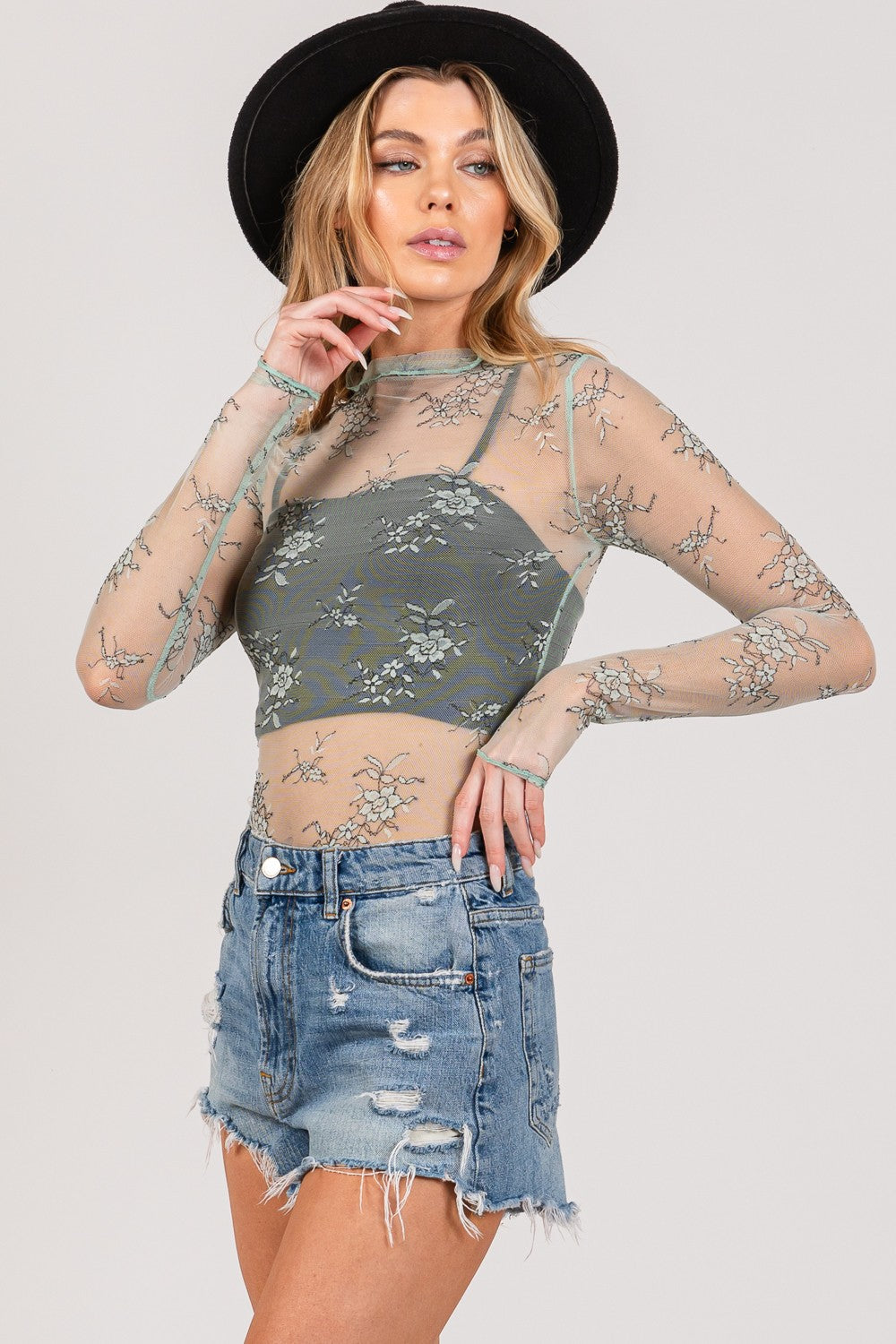 SAGE + FIG Mesh Long Sleeve Sheer Floral Embroidery Top-TOPS / DRESSES-[Adult]-[Female]-2022 Online Blue Zone Planet