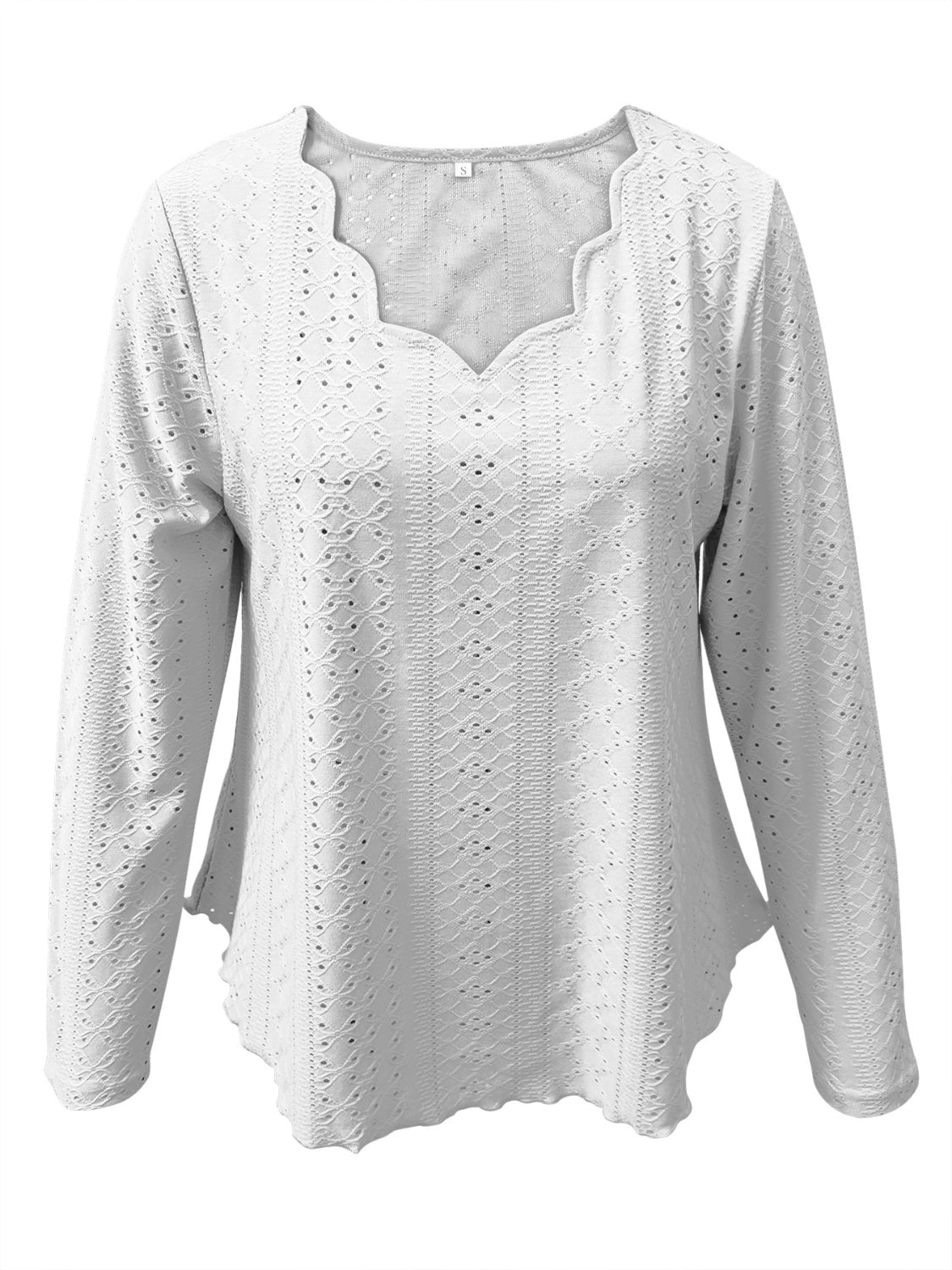 Eyelet Long Sleeve Blouse-TOPS / DRESSES-[Adult]-[Female]-2022 Online Blue Zone Planet