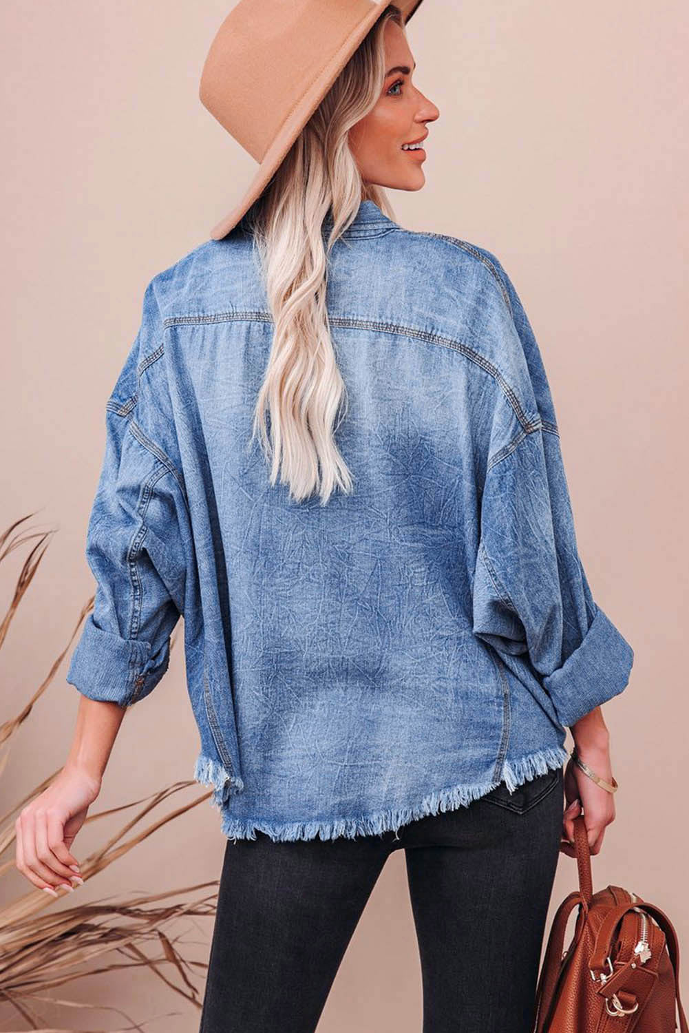 Raw Hem Sequin Football Long Sleeve Denim Jacket-TOPS / DRESSES-[Adult]-[Female]-2022 Online Blue Zone Planet