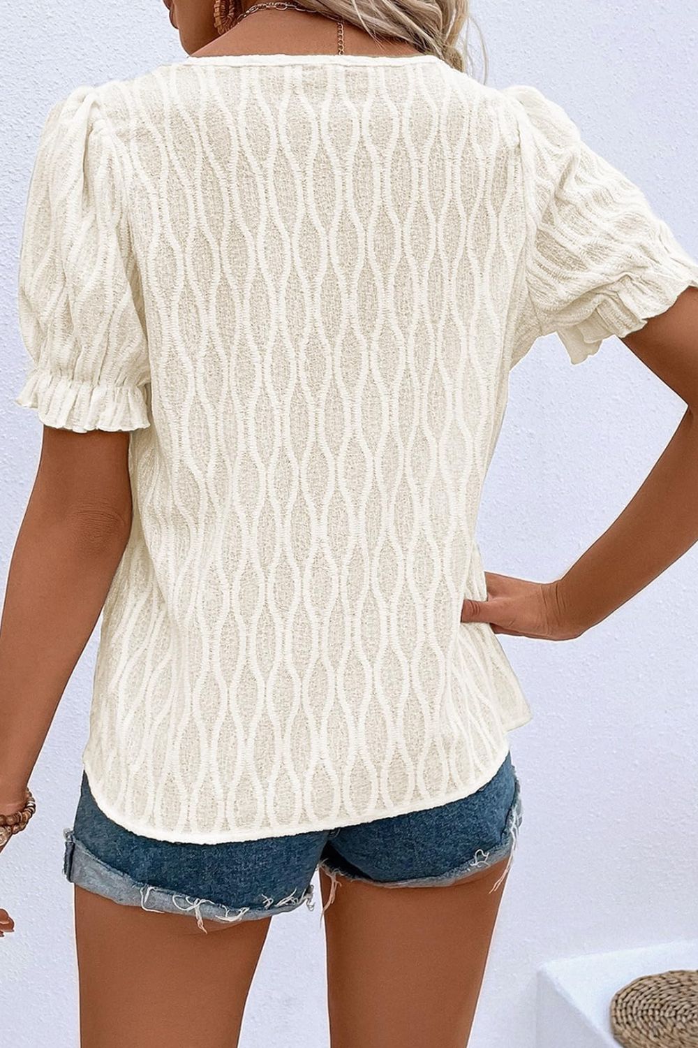 Texture Notched Short Sleeve Blouse-TOPS / DRESSES-[Adult]-[Female]-2022 Online Blue Zone Planet