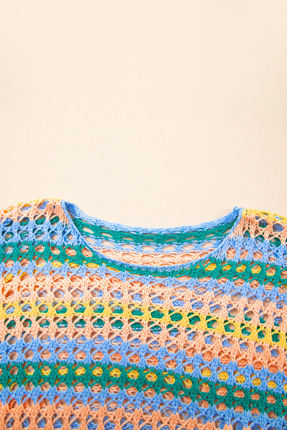 Beau Blue Multi Stripe Open Knit Sweater Beach Cover Up-TOPS / DRESSES-[Adult]-[Female]-2022 Online Blue Zone Planet