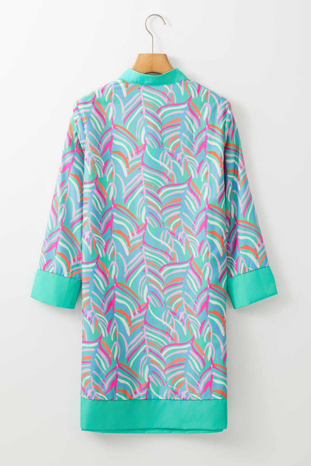 Blue Zone Planet | Green Abstract Print Split Neck Bracelet Sleeve Shift Dress-TOPS / DRESSES-[Adult]-[Female]-2022 Online Blue Zone Planet