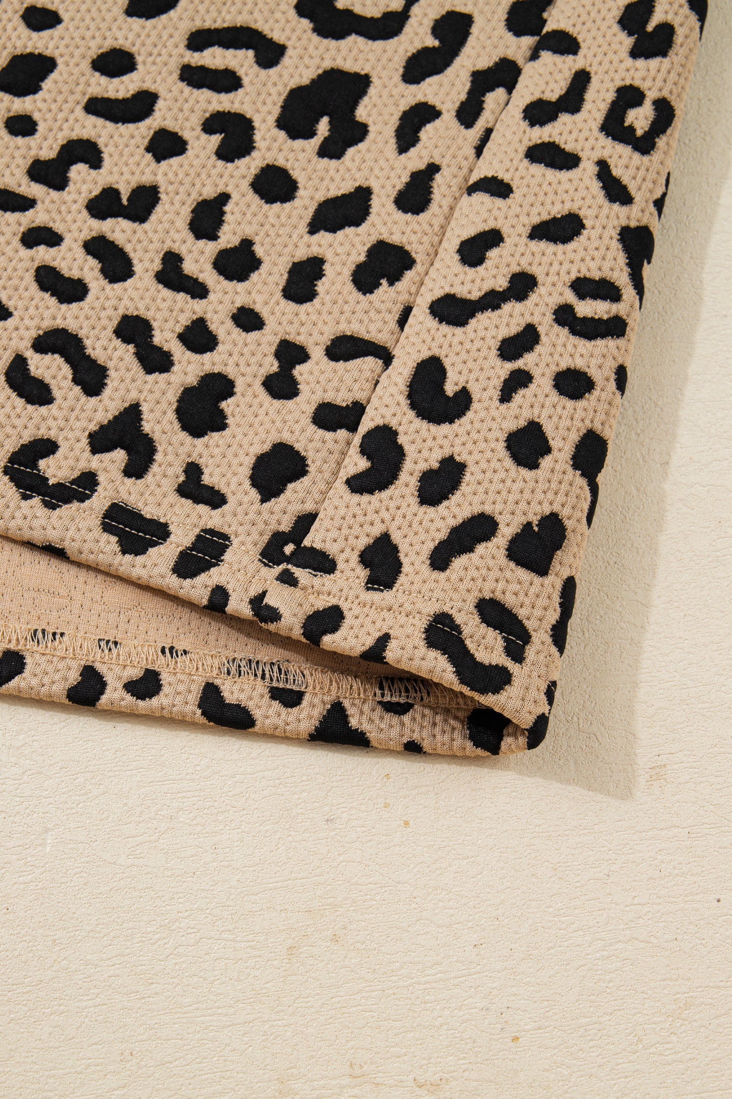 Parchment Leopard Polo Collar V Neck Pullover Top-Tops/Long Sleeve Tops-[Adult]-[Female]-2022 Online Blue Zone Planet