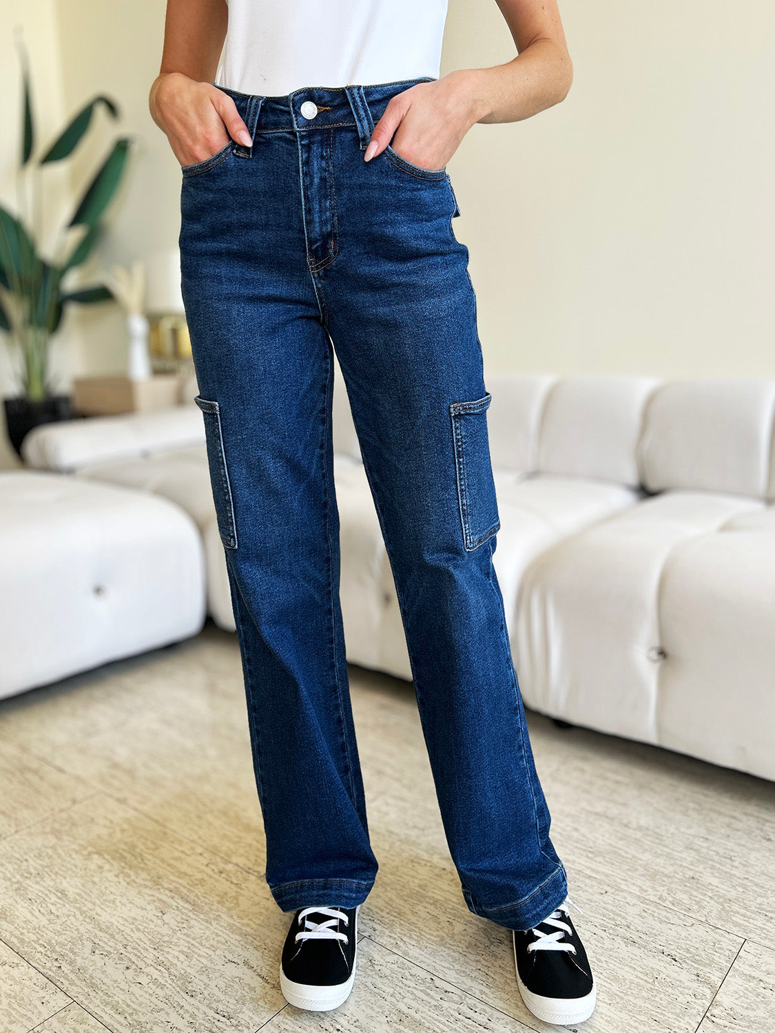 Judy Blue Full Size High Waist Straight Cargo Jeans-BOTTOMS SIZES SMALL MEDIUM LARGE-[Adult]-[Female]-2022 Online Blue Zone Planet