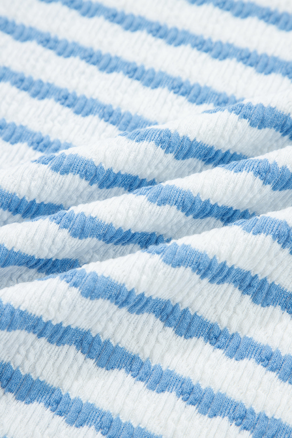 Sky Blue Stripe Collared Pullover Top and Drawstring Pant Set-Two Piece Sets/Pant Sets-[Adult]-[Female]-2022 Online Blue Zone Planet