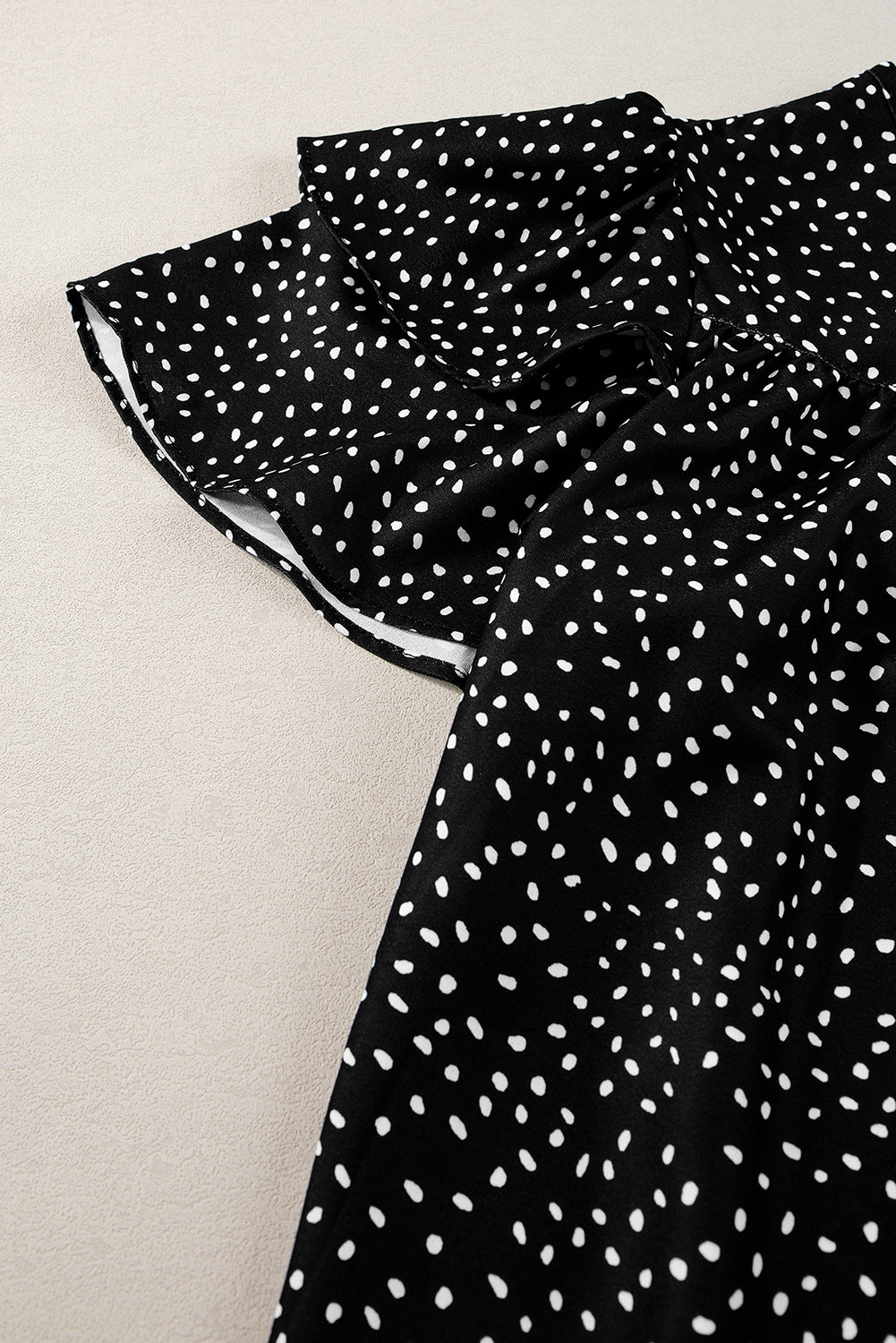 Laurel Green Dotted Ruffle Sleeve Crew Neck Ruched Blouse-Tops/Blouses & Shirts-[Adult]-[Female]-2022 Online Blue Zone Planet