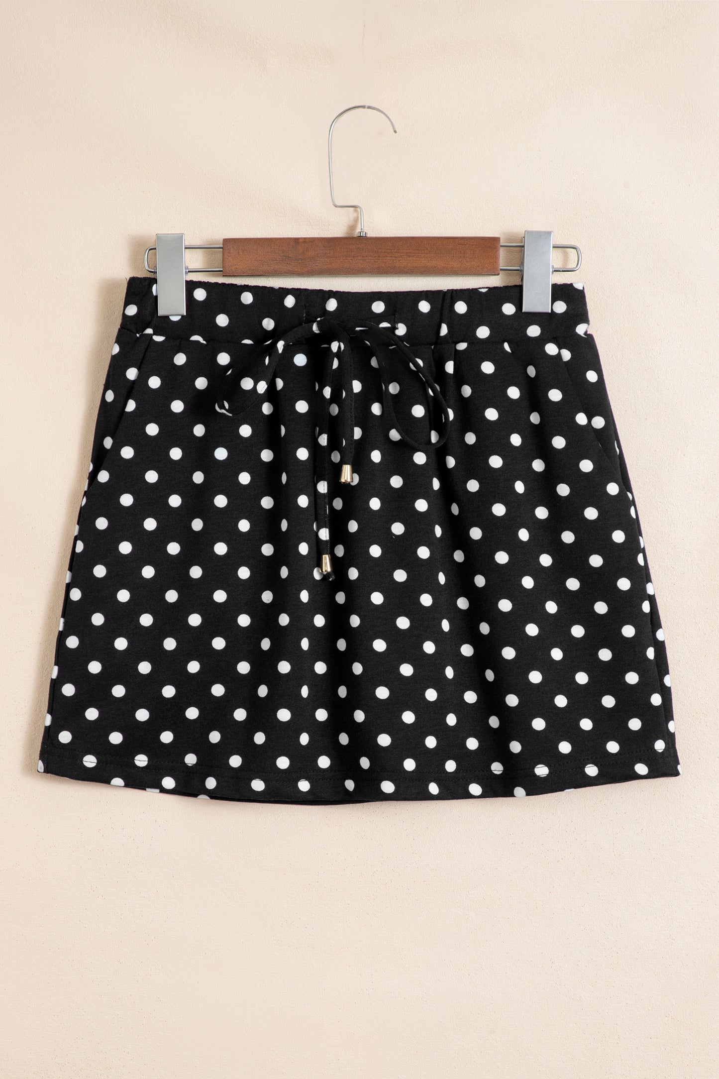 Fiery Red Polka Dot Drawstring Casual Mini Skort-Bottoms/Skirts & Petticoat-[Adult]-[Female]-2022 Online Blue Zone Planet