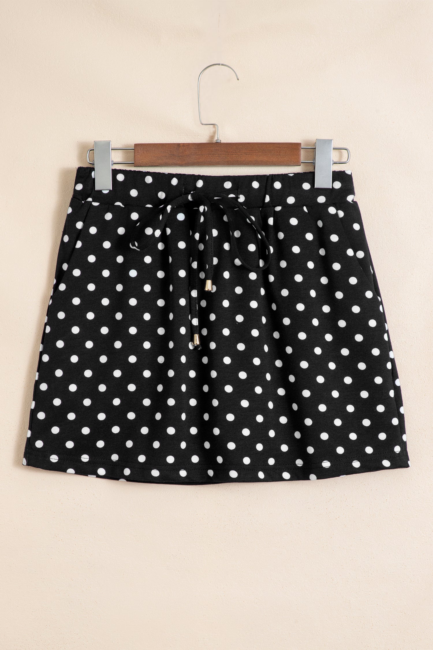 Fiery Red Polka Dot Drawstring Casual Mini Skort-Bottoms/Skirts & Petticoat-[Adult]-[Female]-2022 Online Blue Zone Planet