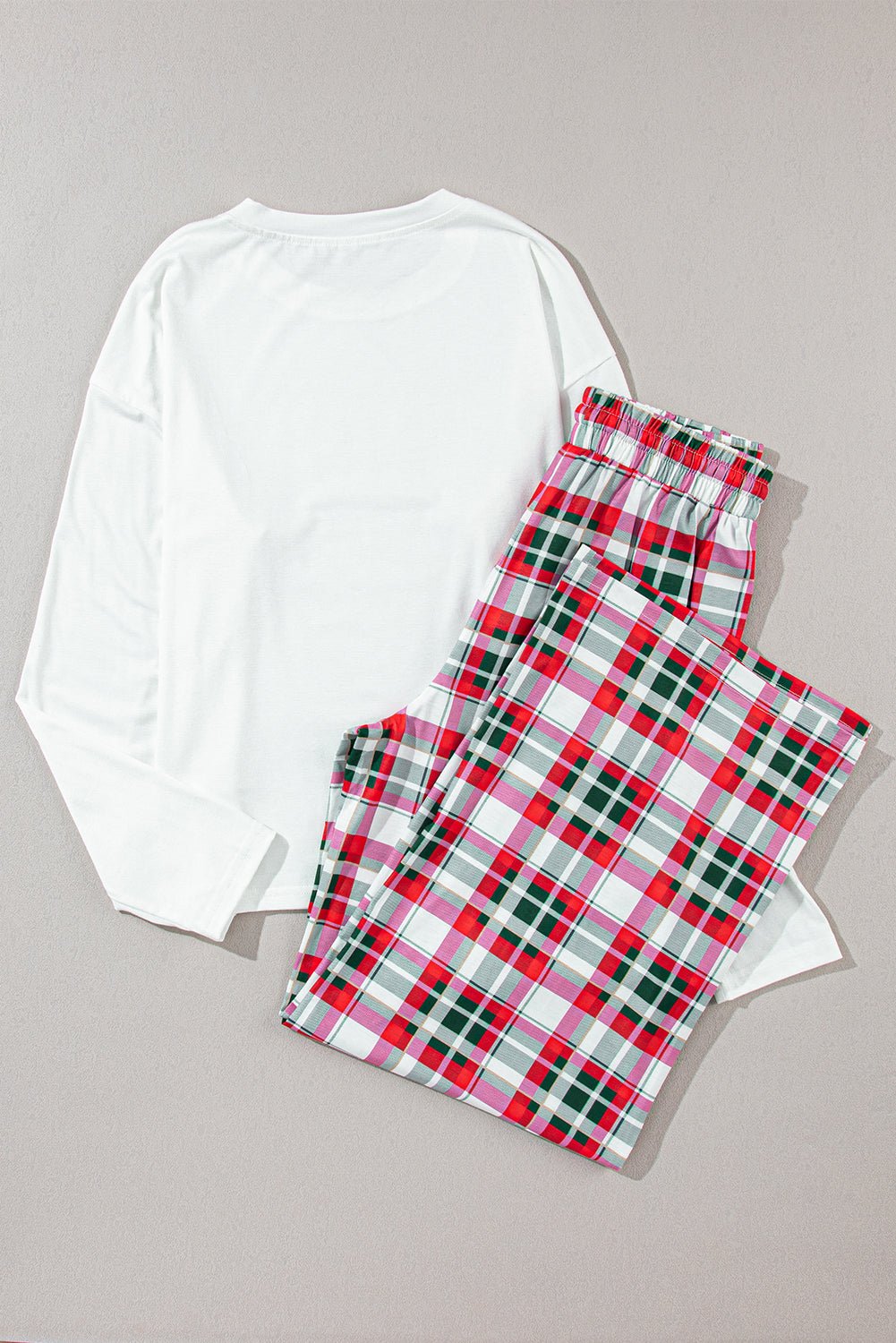 MERRY CHRISTMAS Round Neck Top and Plaid Pants Set-TOPS / DRESSES-[Adult]-[Female]-2022 Online Blue Zone Planet