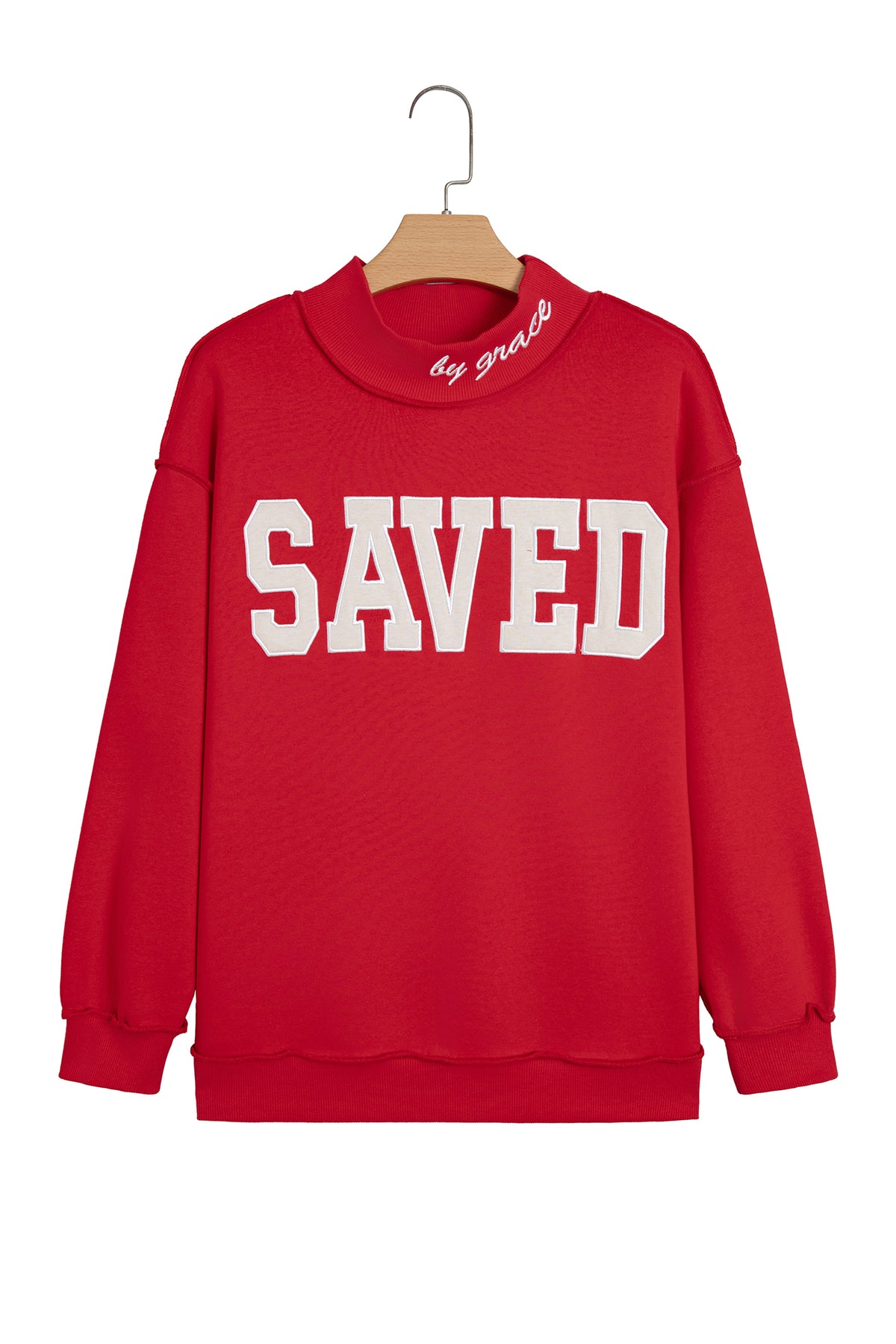 Gray Saved By Grace Embroidered Detail Letter Graphic High Neck Sweatshirt-Tops/Sweatshirts & Hoodies-[Adult]-[Female]-2022 Online Blue Zone Planet