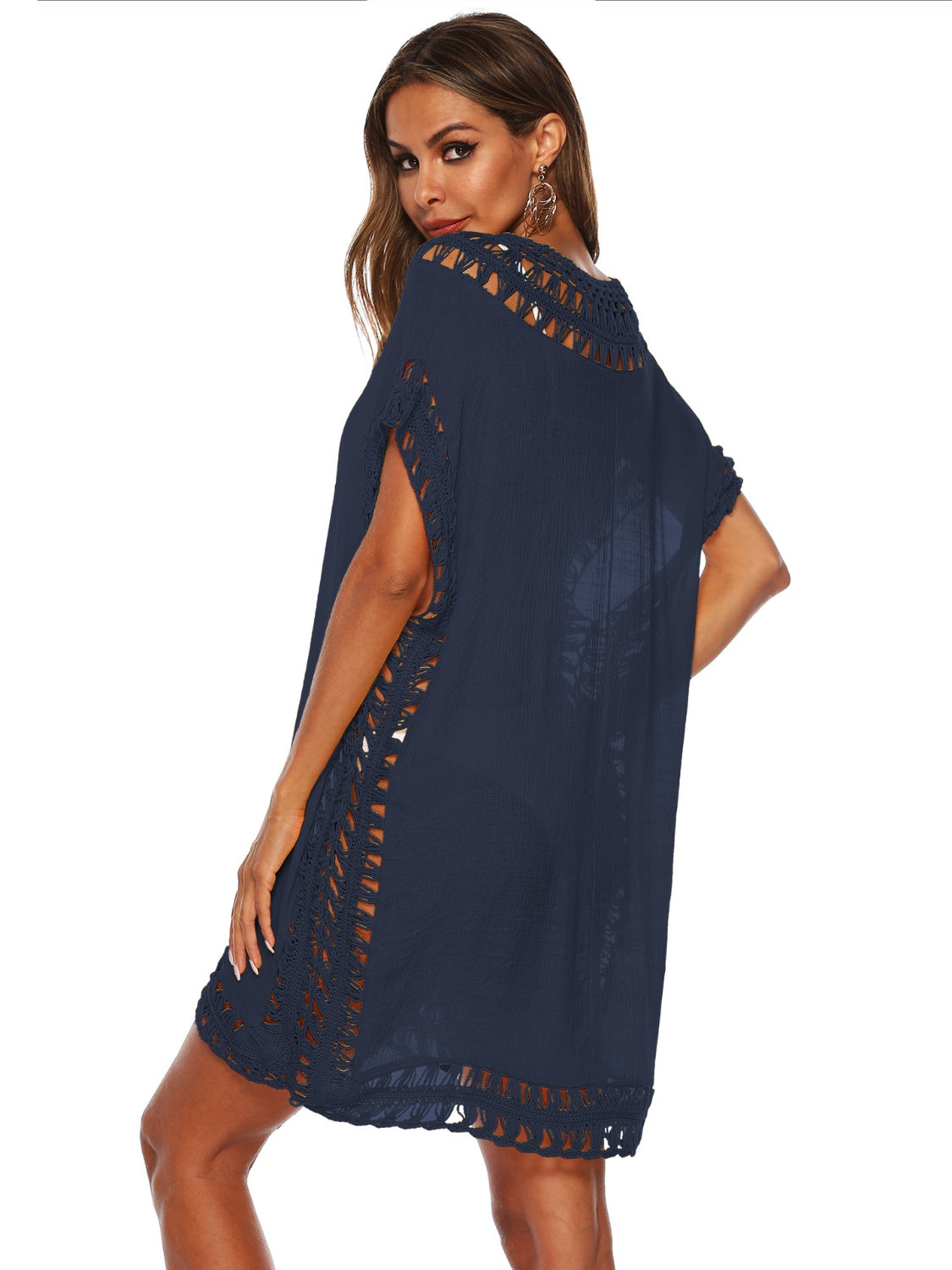 Cutout V-Neck Short Sleeve Cover-Up-TOPS / DRESSES-[Adult]-[Female]-2022 Online Blue Zone Planet