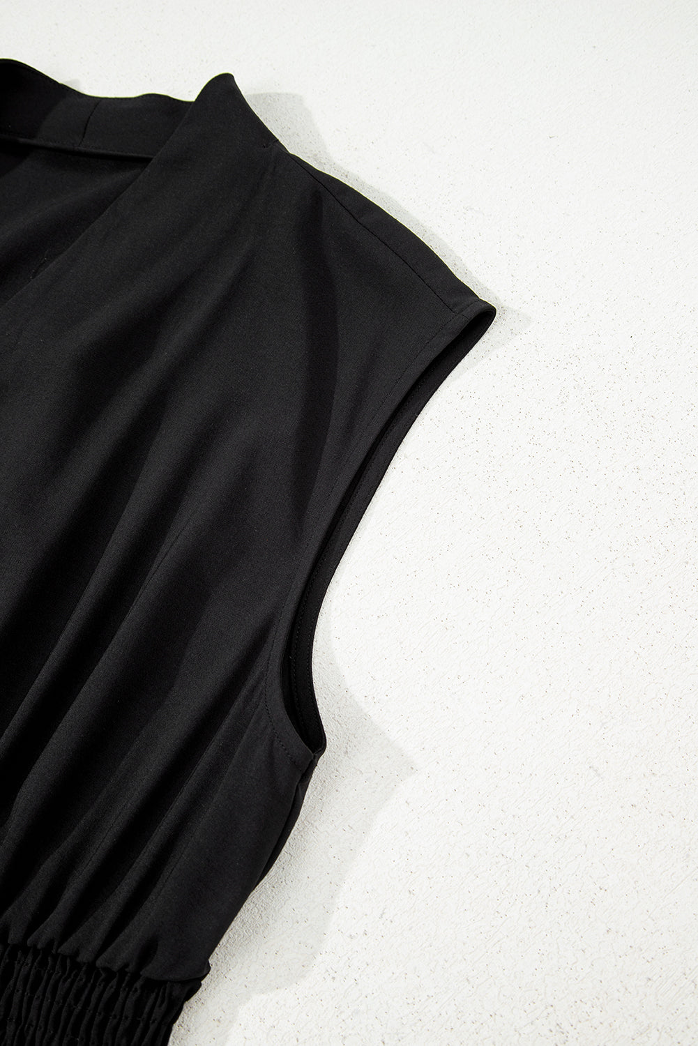 Black Sleeveless Zipped Front V Neck Shirred Waist Maxi Dress-TOPS / DRESSES-[Adult]-[Female]-2022 Online Blue Zone Planet