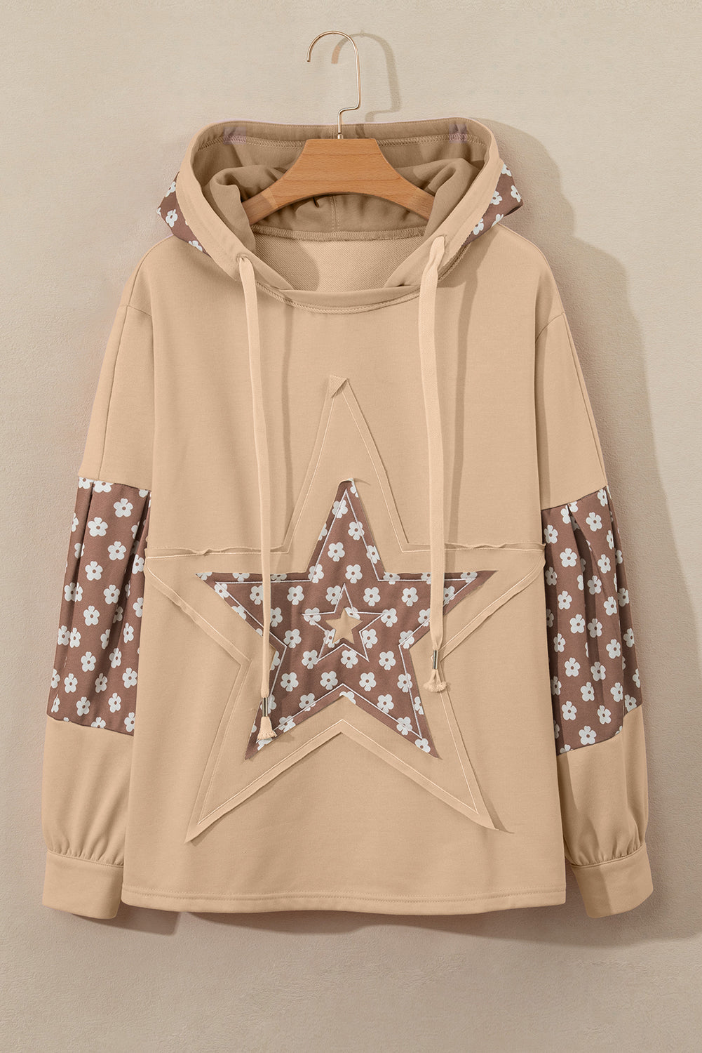 Floral Patchwork Star Pattern Drawstring Hoodie-TOPS / DRESSES-[Adult]-[Female]-2022 Online Blue Zone Planet